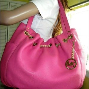 🌟ISO🌟MICHAEL KORS JET SET CHAIN EXCESS LARGE ZINNIA PINK LEATHER RING TOTE BAG